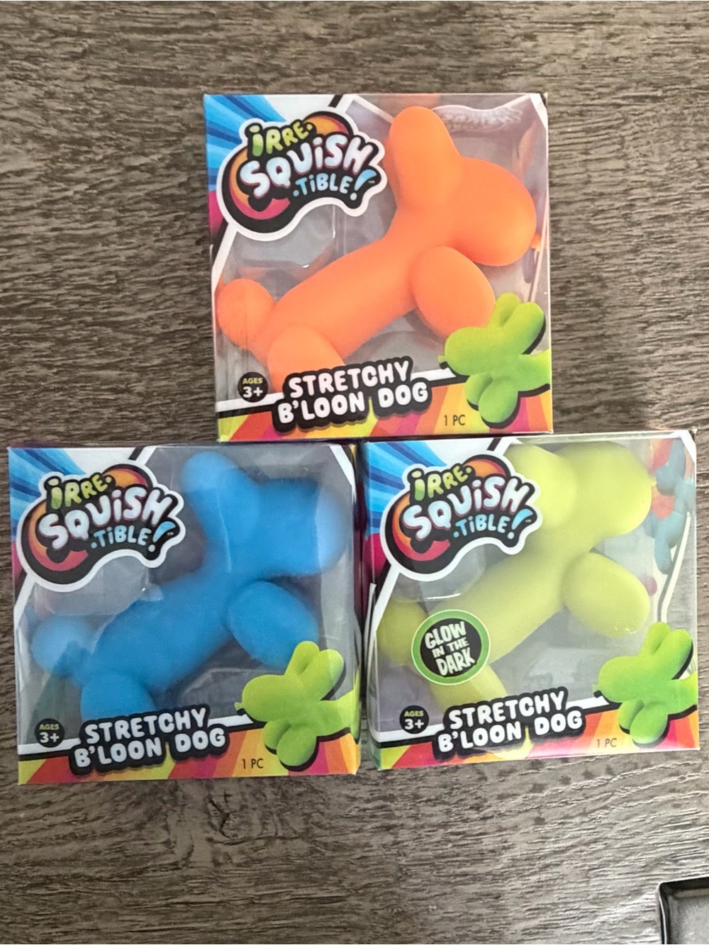 Jaru Stretchy Balloon Dog Squishy Squeezy Glow in Dark Green Set Bundle Lot 3